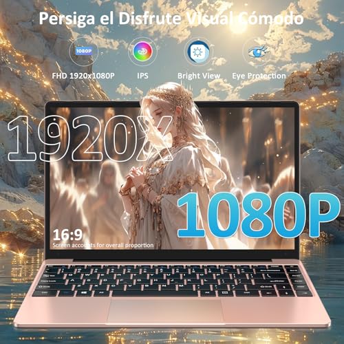 bvate 2026 Ordenador Portátil 14 Pulgadas hasta 2,8 GHz Celeron 256GB SSD PC Portátils Soporta 1TB SSD Expansión con Ratón Inalámbricopara Trabajo-Estudio-Aprendizaje 1080 Mini Puerto Multimedia-Oro