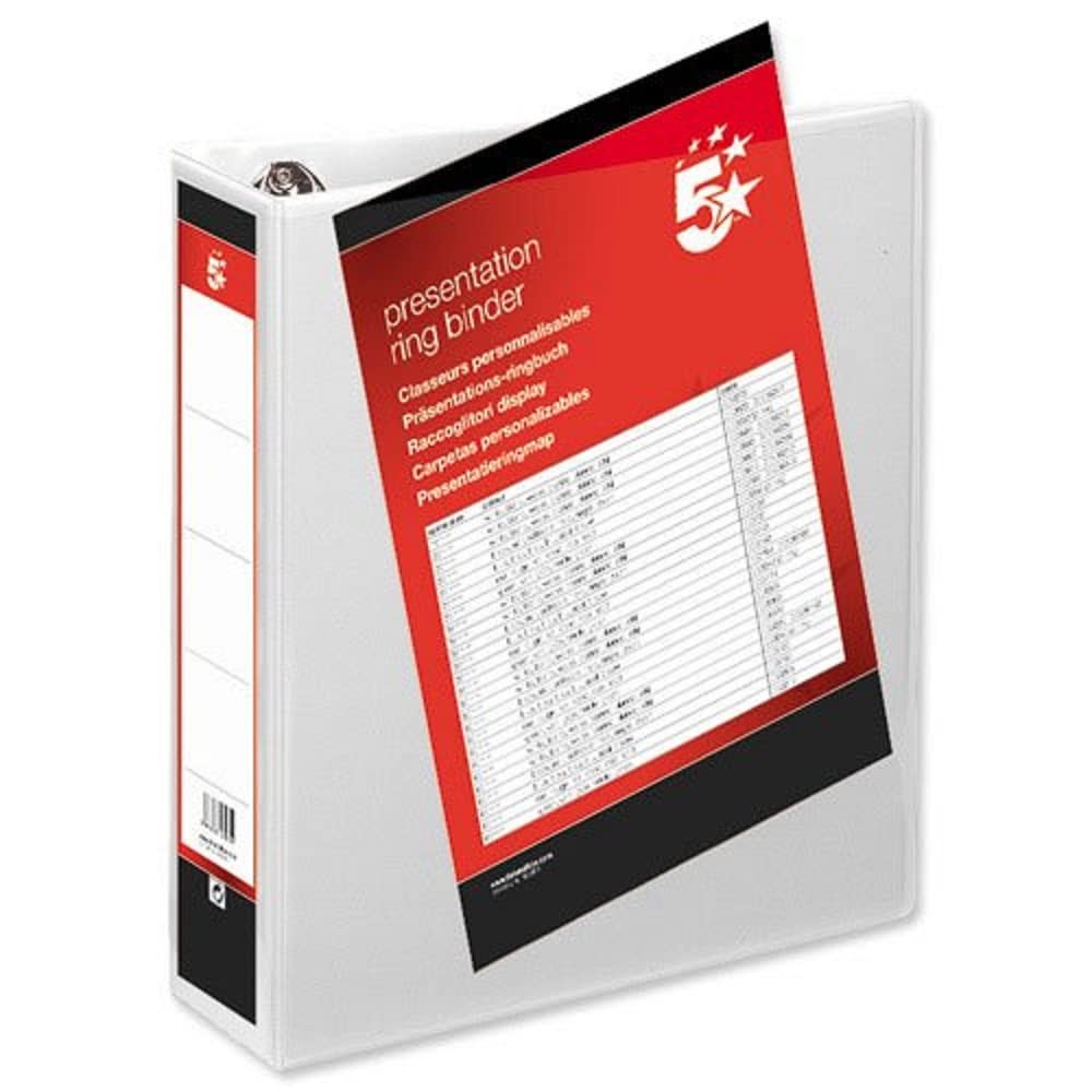 5 Star Presentation Ring Binder PVC 4 D-Ring 65mm Size A4 White [Pack 10]