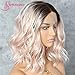 Sapphirewigs Short Dark Brown Ombre Rose Pink Water Wave Daily Makeup Heat Resistant Hair Perruque Women Beauty Blogger Comgirl Wedding Party Present Synthetic Lace Front Wigs