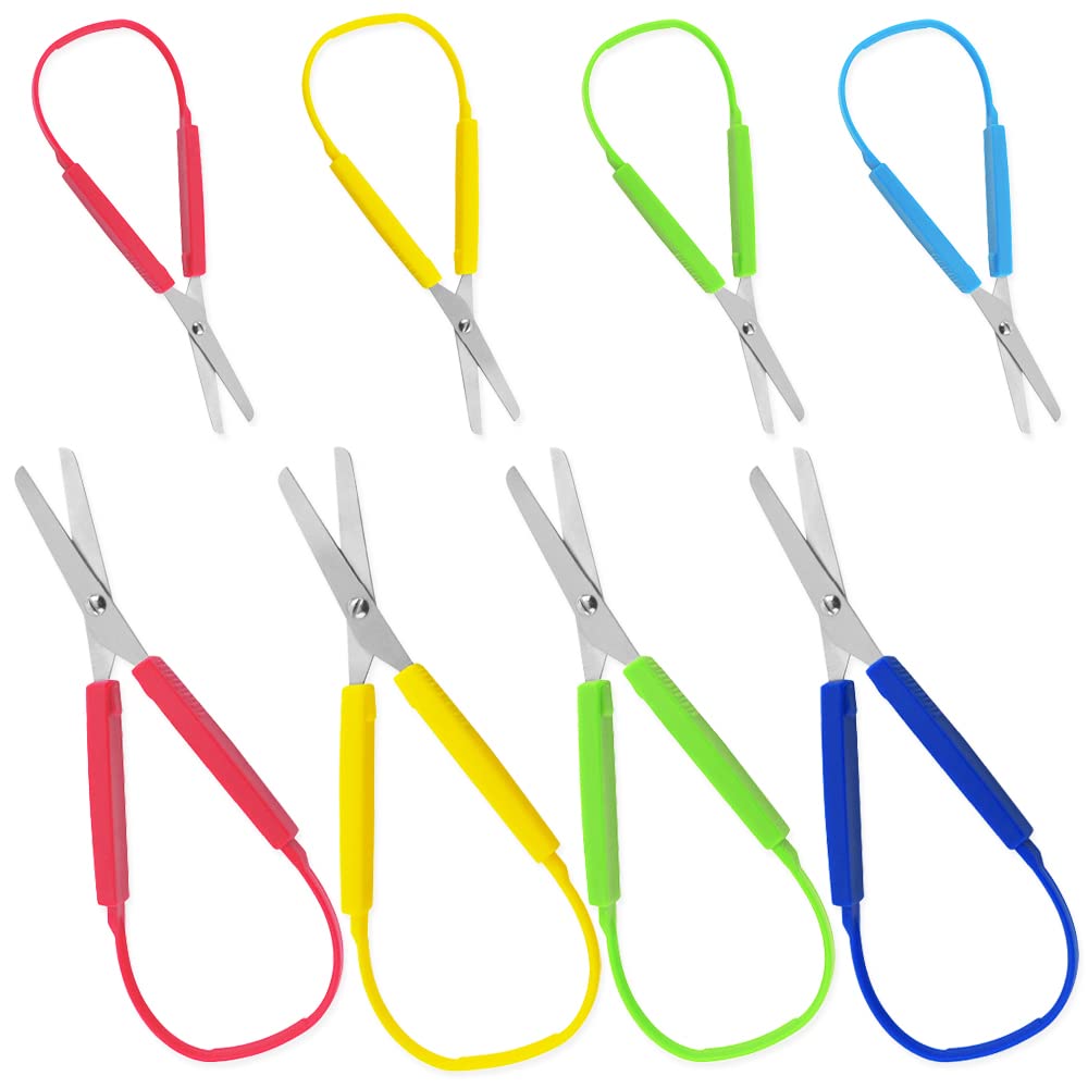 8 Pcs Loop Scissors, AIFUDA 5.5" and 8" Colorful Scissors for Kids, Adults, Schools, Self-Opening Adaptive Grip Scissors, Easy-Open Squeeze Handle