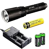 Nitecore SRT7 Revenger 960 Lumens XM-L2 LED Built in Red, Green, Blue Lights, Red-Blue Strobe, Variable brightness Flashlight/searchlight with Nitecore NL186 18650 Li-ion rechargeable battery, Genuine Nitecore i2 intelligent Charger, in-Car Charging Cable and 2 X EdisonBright CR123A lithium Batteries bundle