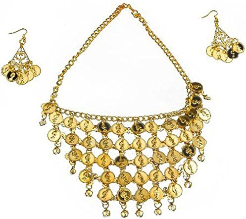 Swrose Belly Dance Gypsy Jewelry Necklace &amp; Earrings (Gold)