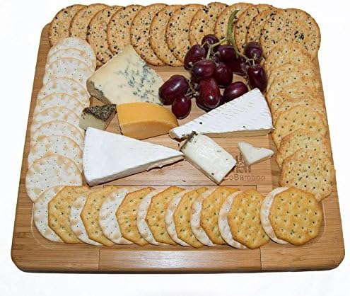 EcoBamboo by Noble - Premium 100% Natural Bamboo Cheese Board Set With Slide Out Cutlery Accessories Drawer Perfect For Presenting & Serving Cheese & Wine Platters