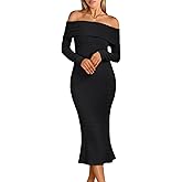 LILLUSORY Women's Off The Shoulder Sweater Dress Bodycon Maxi Long Sleeve Party Dresses