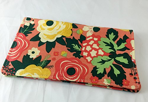 Duplicate Checkbook Cover Register with Pen Holder - Fabulous Main in Coral