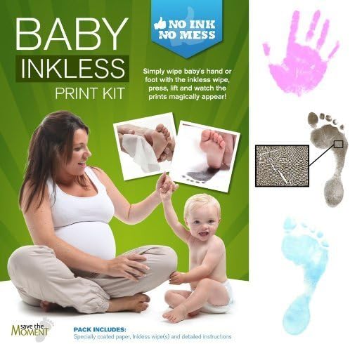 Inkless Wipe Hand &amp; Foot Print Kit by Save The Moment - 4 Standard Coated Papers &amp; 1 Inkless Wipe (Black) by Save The Moment