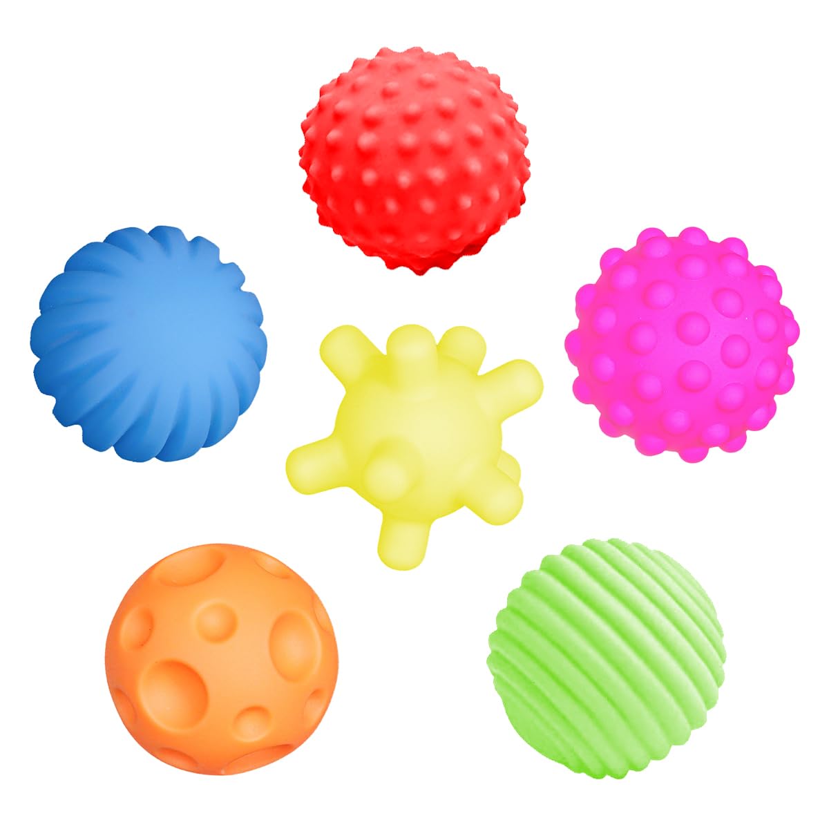 Jagowa Baby Sensory Balls - 6 Soft Multi-Texture Grip Balls for Tactile Perception Training & Massage. Ideal for 6 Month+ Newborns