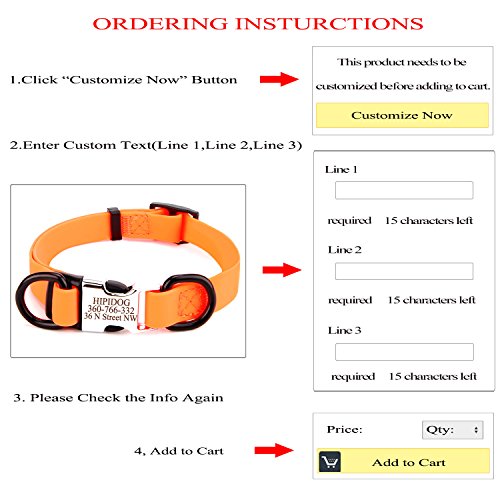 hipidog Personalized Dog Collar Waterproof with Laser Engraved Nameplate and ID Buckle, No Stink Collar, Odor and Rot Resistant Washable Dog Collar | Adjust from S/M/L Sizes (Orange-Buckle, M)