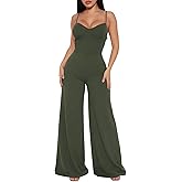 Hocuos Jumpsuits for Women Sleeveless Spaghetti Straps Wide Leg Long Pants Elegant Dressy Corset Jumpsuit Casual Overalls