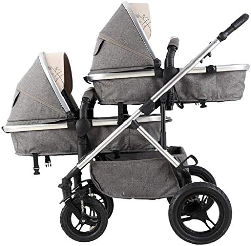 YYLVM Baby Jogger Double Stroller， Pushchair Twins Tandem Pushchairs, Twin Baby Stroller Gray Lightweight with Convertible Bassinet Stroller Extended Canopy/Large Storage Basket