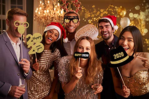 New Year's Photo Booth Props Kit(30Pcs)- 2020 New Year Eve Photo Props Creative Selfie Props Celebration Party Favor for New Year Eve Party Decoration (Gold2) - Thumbnail 2