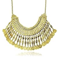 Flesser DZT Vintage Necklace Statement Bib Choker Coin Tassels Hippie Boho Festival Tribal Bellydancing (Golden)