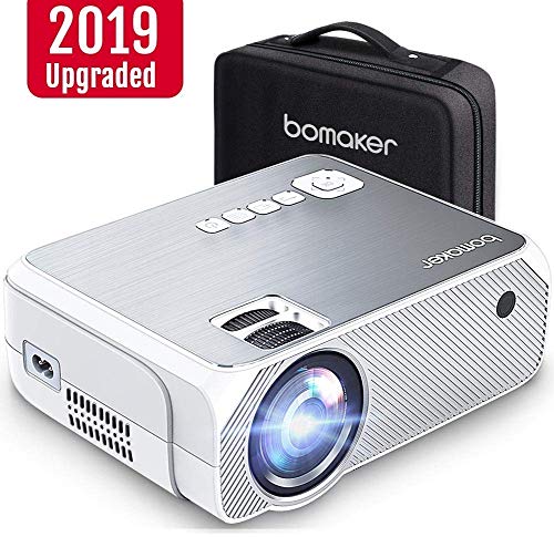 Bomaker Mini Projector, 4000 Lux with 50,000 Hrs, 1080P Supported, 250” Display, Portable HD LED Projector with Carrying Case, Compatible with TV Stick, PS4, HDMI, VGA, TF, AV and USB