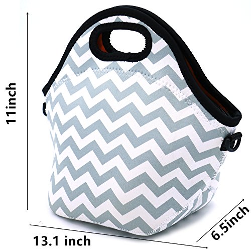 Orchidtent Neoprene Water Resistant Portable Lunch Bag Carry Case Tote with Zipper Strap Box Cooler Container Bags Picnic Outdoor Travel Fashionable Handbag Pouch for Women Men Kids Girls (GREY)