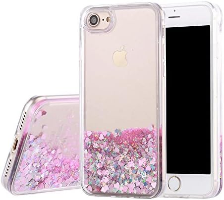 iPhone 7 Case,iPhone 7 Liquid Case- SUNYI 3D Lovely Hearts Quicksand Bling Glitter Sparkle Floating Dynamic Flowing Case Liquid Cover for iPhone 7 (Pink)