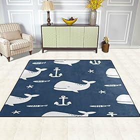 ALAZA Vintage White Whale Fish Starfish Anchor Blue Area Rug Rugs for Living Room Bedroom 5'3 x 4' 517fkMg%2B8CL
