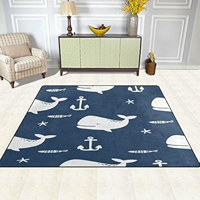 ALAZA Vintage White Whale Fish Starfish Anchor Blue Area Rug Rugs for Living Room Bedroom 5'3 x 4' 517fkMg%2B8CL