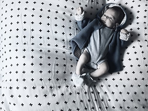 Baby Muslin Swaddle Blanket by Little Bear, 3 Pack Monochrome Set - Crosses, Alphabet & Hearts, Extra Large 47 x 47 Inches, 100% Pure Cotton