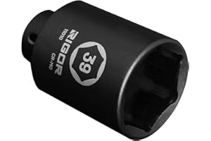 RIGOR 11010 39mm Axle Nut Impact Socket | 1/2-Inch Drive, 6 Point, Deep, CR-MO, Metric | Quick-Fit for Hog Ring Anvil | Laser Etched