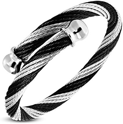 Stainless Steel 2-tone Celtic Twisted Cable Wire Torc Cuff Bangle with Ball Length: 1.452"