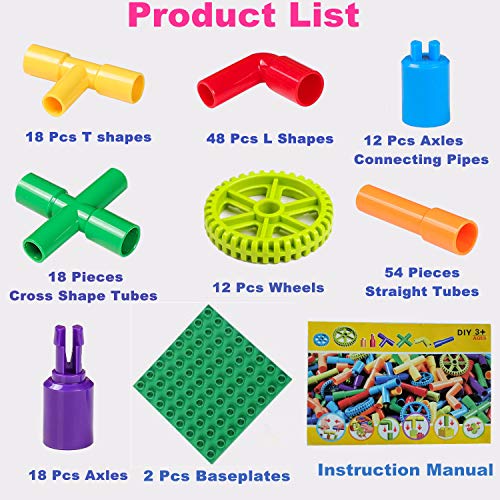 burgkidz 176 Piece Pipe Tube Building Toy Building Blocks, Pipeworks Construction Interlocking Creative Connecting Kit, Great STEM Toy for Both Boys Girls Ages 3+