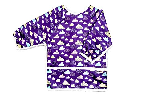 Pikababy Long Sleeved Bib Waterproof Bibs with pocket - 6 to 24 months baby girl and boy colors (Clouds)