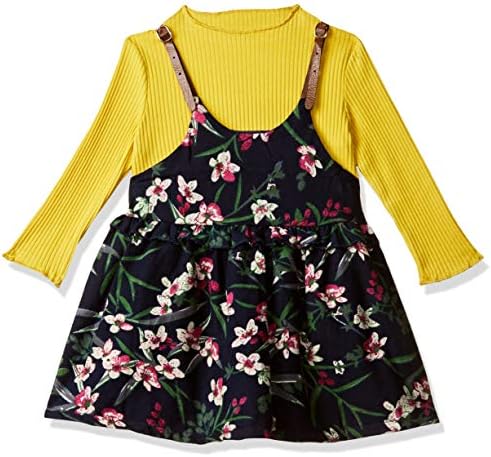 AiJia Girls Floral Top and Pinafore Set in Yellow Colour for Ages 2-3 Years