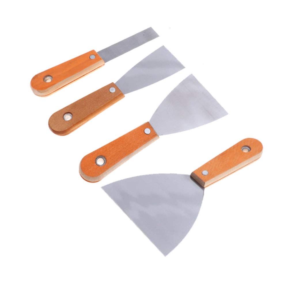 XINGSUI 4 Pcs of Wallpaper Scraper Tools, with Wooden Handle and Metal Blade, Ideal for Removing Wallpaper or Other Fillers