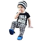TIFENNY Clearance Boys Short Sleeve Letters Casual T-shirt Trousers Set (3T, Black)
