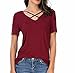 Carterstory Women Summer Tops Cross Front Deep V-Neck Short Sleeve Tees Top