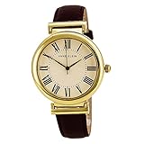 Anne Klein Women's AK/2136CRBY Gold-Tone and Burgundy Leather Strap Watch