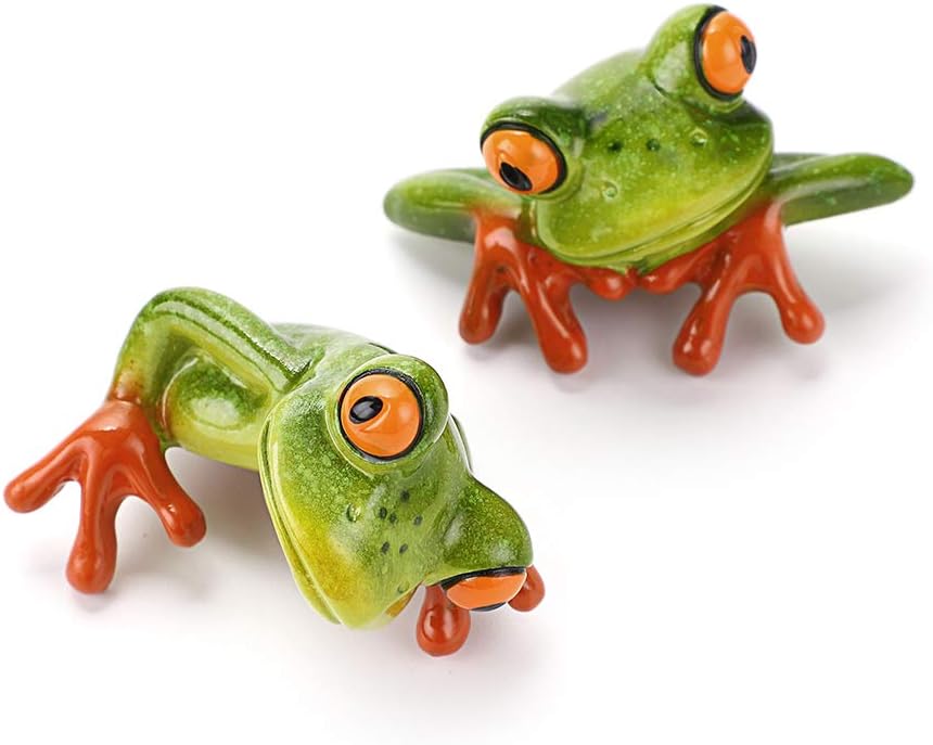 JuxYes Set of 2 Resin Creative 3D Craft Frog Figurine Computer Monitor Decor, Personalized Animal Collectible Figurines Mascot Frog Resin Crafts for Home Office Decoration
