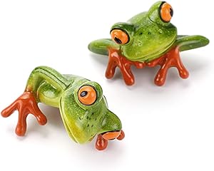 JuxYes Set of 2 Resin Creative 3D Craft Frog Figurine Computer Monitor Decor, Personalized Animal Collectible Figurines Mascot Frog Resin Crafts for Home Office Decoration