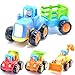D-Mcark Early Educational Toddler Baby Toy Push and Go Friction Powered Car Toys Sets of 4 Tractor Bulldozer Mixer Truck and Dumper for Children Kids Boys and Girls 1 Year Old to 3 Year Old