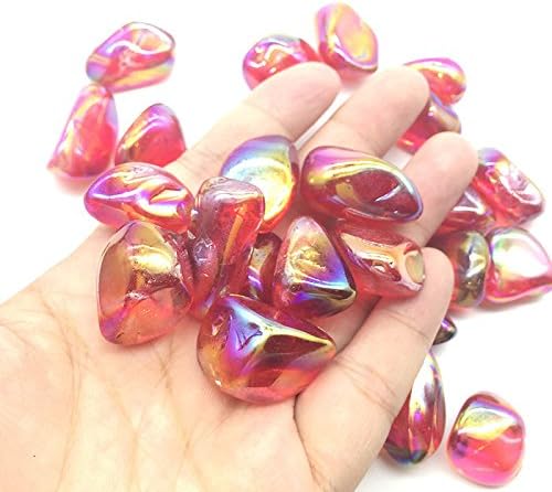 MOSOAO Angel Aura Quartz Crystals Gravel Rainbow Red Titanium Aura Quartz Tumble Stones for Ornament
