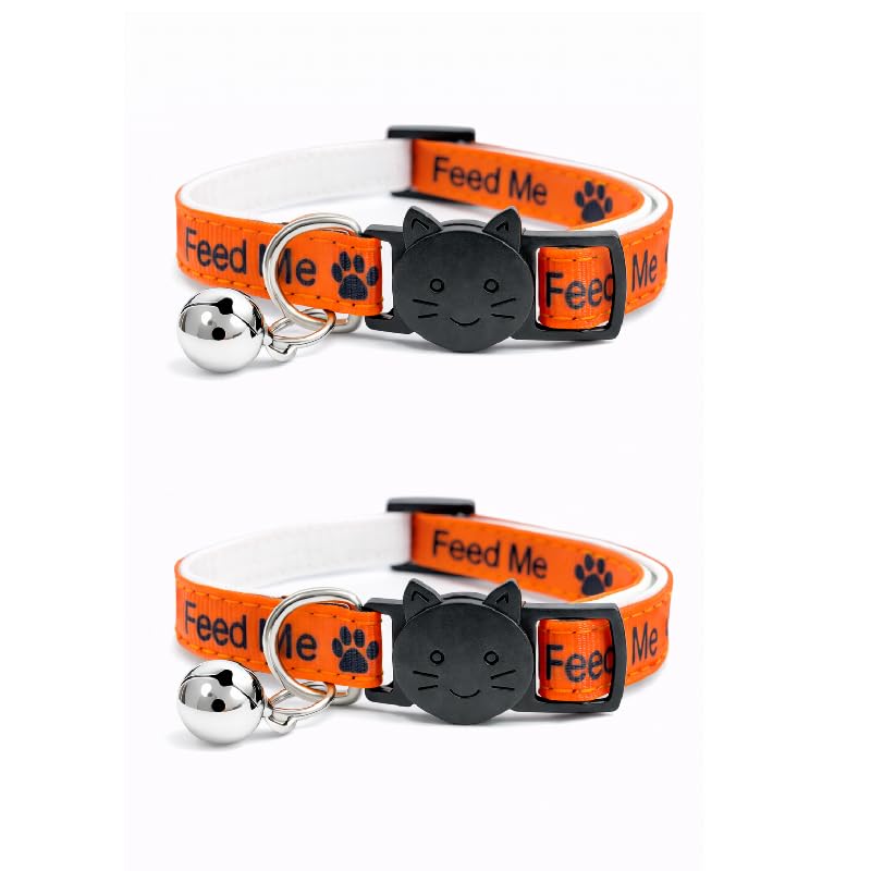 Worded Cat Collars – Please Do Not Feed Me, I Am Microchipped | Safe Quick Release Breakaway Buckle | Zacal Cat Collars (Pack of 2, Orange, Please Do Not Feed Me)