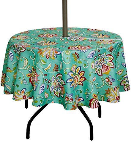 SUQ I OME Patio Outdoor Tablecloth with Umbrella Hole and Zipper,Garden Tablecloth for Host Backyard Parties, BBQs,Family Gatherings(Bohemia,60'' Round with Zipper)