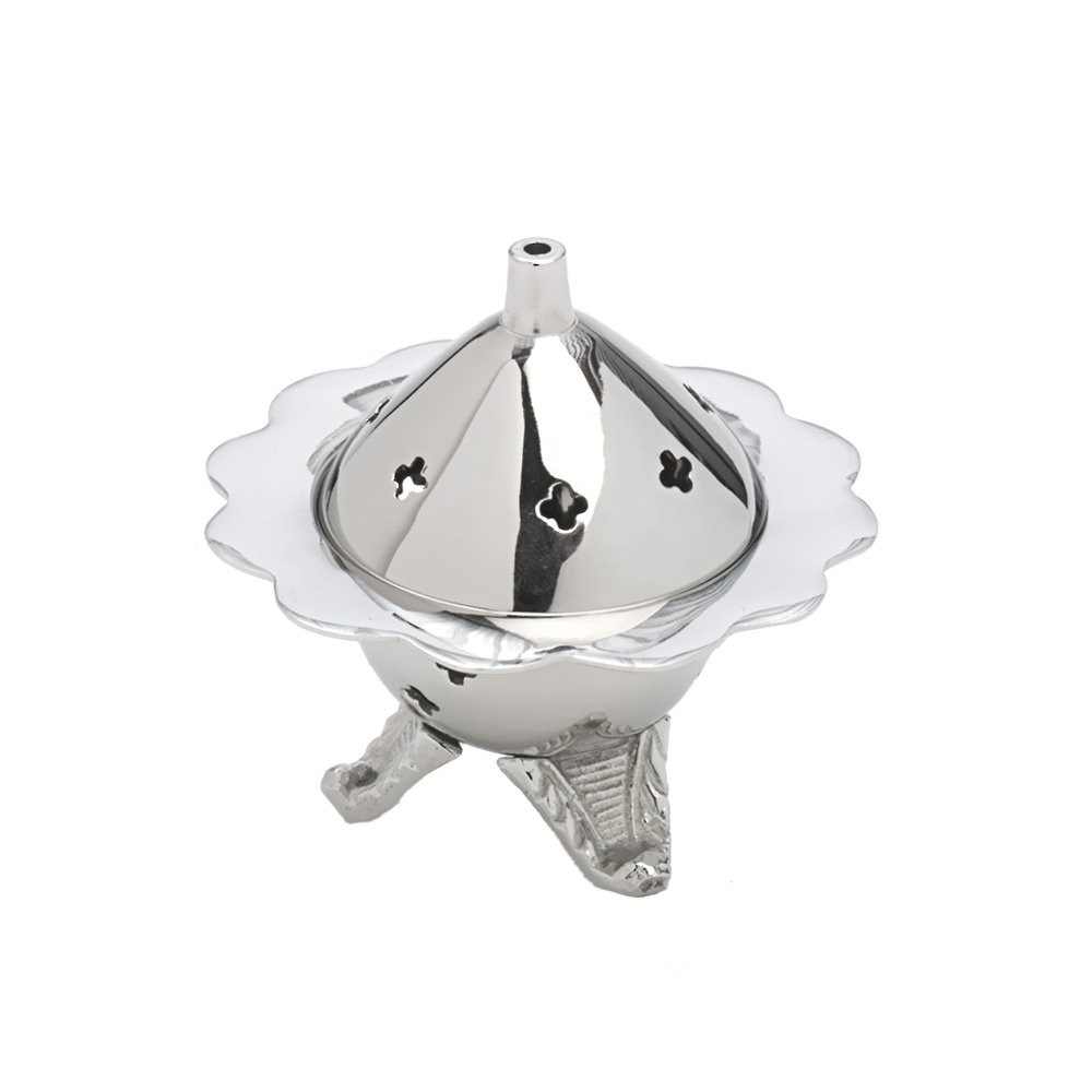NKlaus Incense burner with inner bowl made of brass diameter 7cm silver deco 7539