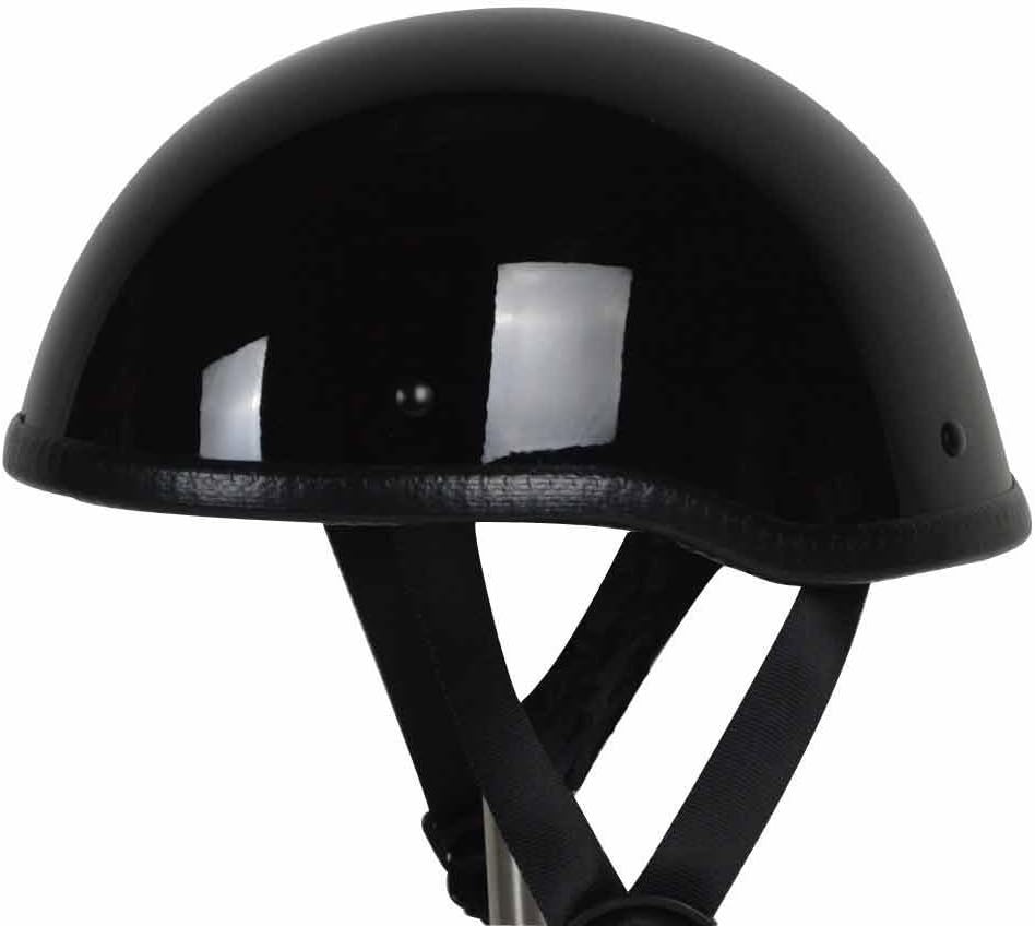 RIVAL N12 Skull Cap Novelty NON DOT Motorcycle Low Profile Half Helmet Beanie Harley Chopper Cruiser Biker Airsoft Skid Lid (X-Large, Gloss Black)