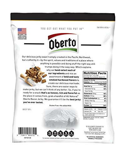 Oberto All-Natural Applewood Smoked Bacon Jerky, 2.5 Ounce (Pack of 4)