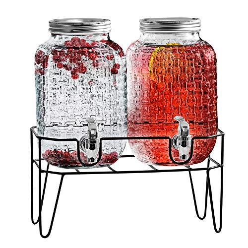 Style Setter Theo Double Beverage Dispenser with Stand Cold Drink Wine Juice, 2 Gallon Capacity