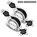 Micro USB Cable, ASICEN 2 Pack 3-in-1 Retractable Lightning to USB Cable Type C Sync Fast Charging Cord for iPhone, iPad Mini/Pro/Air, Samsung, Moto, Blackberry, Nokia, LG, Google, HTC (Black)