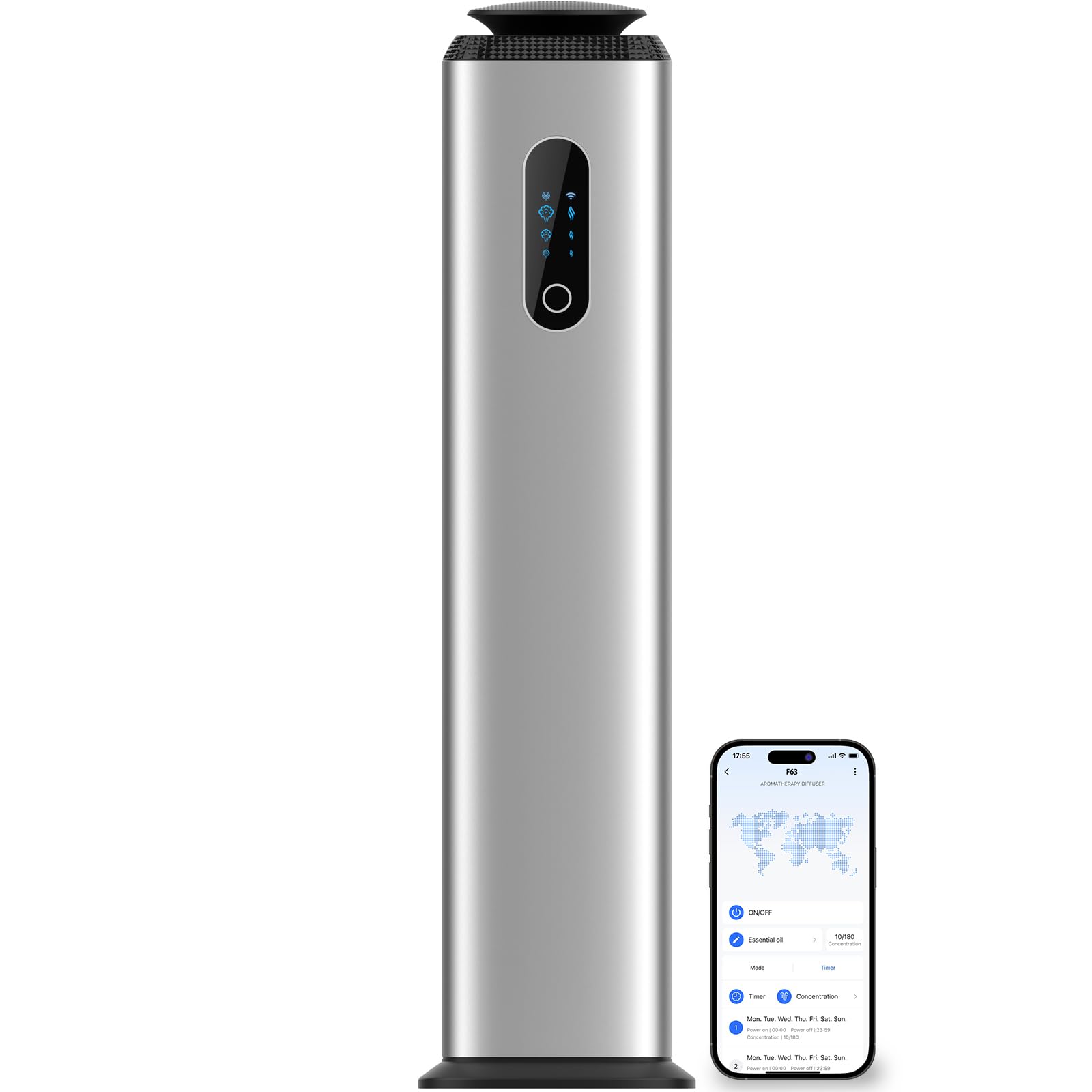 Photo 1 of 1000ML- Commercial Diffuser Machine Cover 10000 Sq Ft - Tower Hotel Scent Diffuser for Whole House - WiFi App Control -Scent Air Machine & Waterless Essential Oil Diffuser for Large Room - Silver