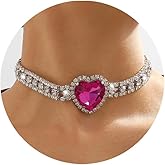 Aktully Rhinestone Heart Choker Necklace for Women Dainty Crystal Big Heart Necklace Pink Heart Statement Necklace for Women Birthday Party Prom Jewelry Accessories
