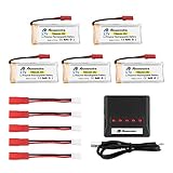 Powerextra 5Pcs 3.7V 750mAh Lipo Battery(JST Plug) with X5 Charger for MJX X400 X400W X800 X300C Sky Viper S670 V950hd V950str HS200W RC Quadcopter Holy Stone F181