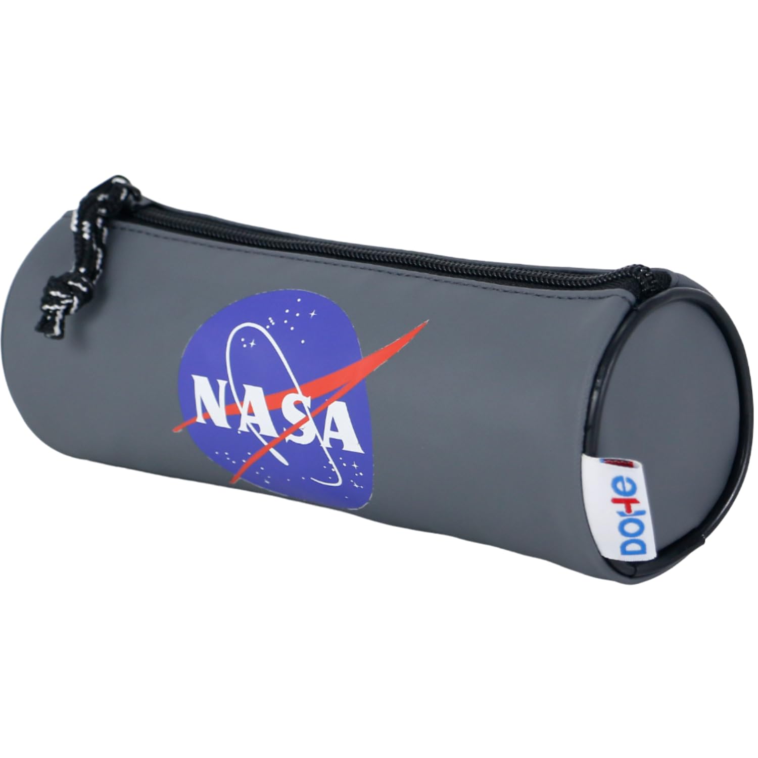 DOHE - Round School Pencil Case - Zipper Closure, Official License, Durable Polyester, 21x7.5x7.5 cm, School Supplies - NASA Grey - Grey