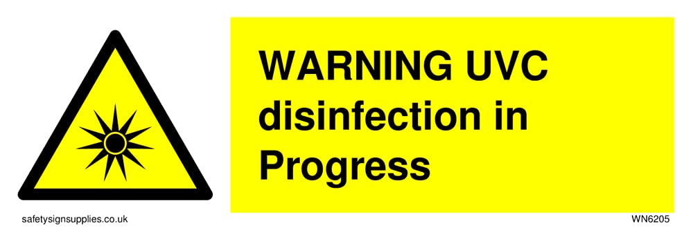 Pack of five - WARNING UVC dinfection in progress Sign - 150x50mm - L15