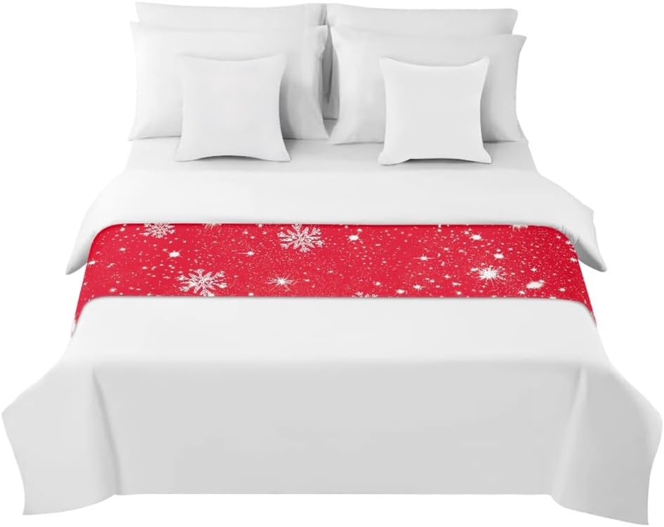 Morbuy 3D Christmas Snowflake Bed Runner 50x240cm Red Bedding Decor