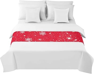 Morbuy 3D Christmas Snowflake Bed Runner 50x240cm Red Bedding Decor
