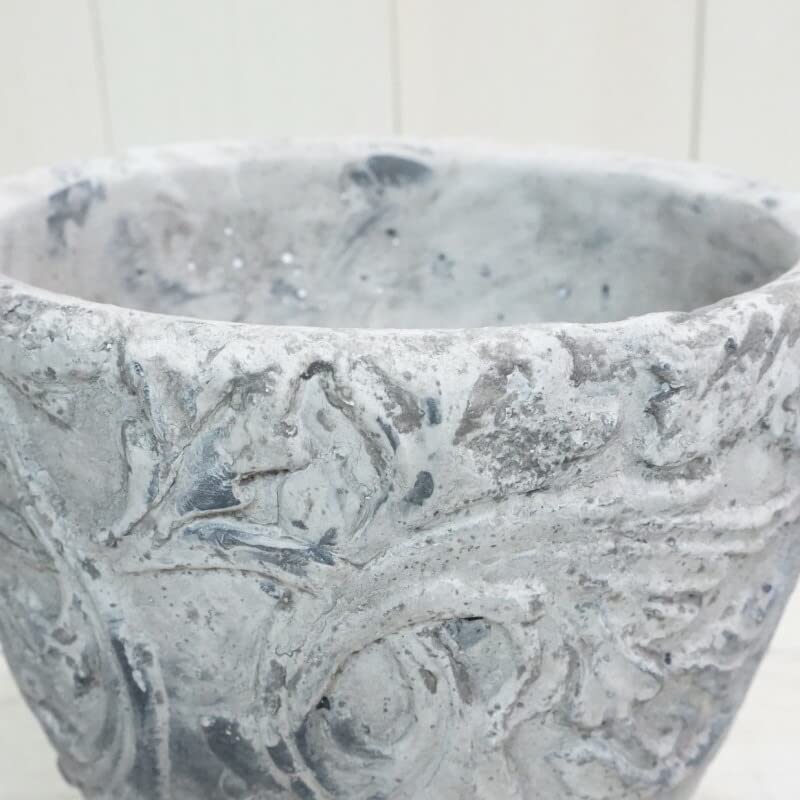 Flowerpot, Fashionable, Antique Ceramic Pot, Arabesque S  6.9 inches (17.5 cm), Hole No. 6, White, White, Conical, Plant Pattern, Pattern, Picture, Pattern, Shabby Pot, Gardening, Indoor, Covent